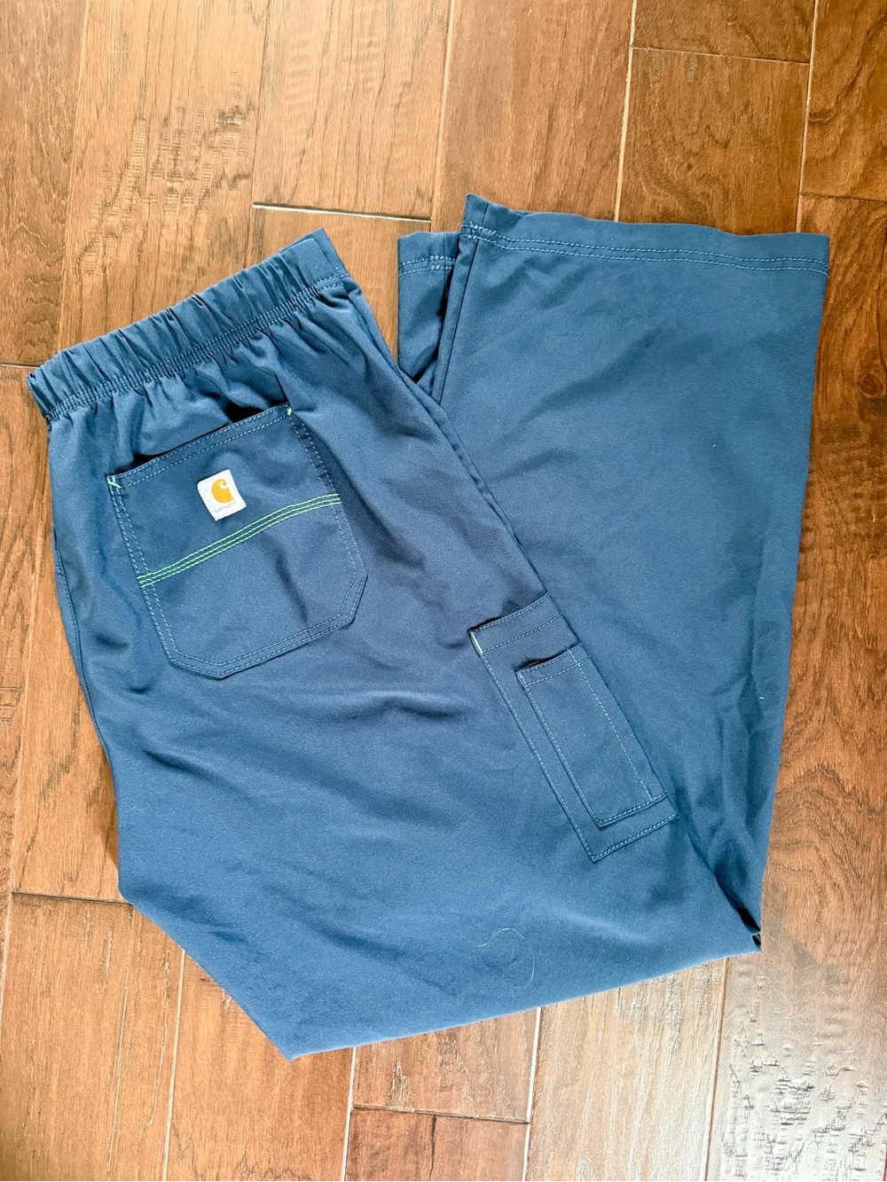 Carhartt Force Navy Scrub Pants with Lime Drawstring - Picture 2 of 2